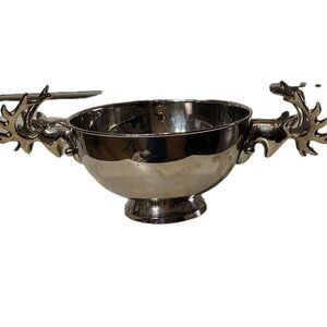 Twos Company Silver Metal Elk Deer Buck Stag Pedestal Bowl